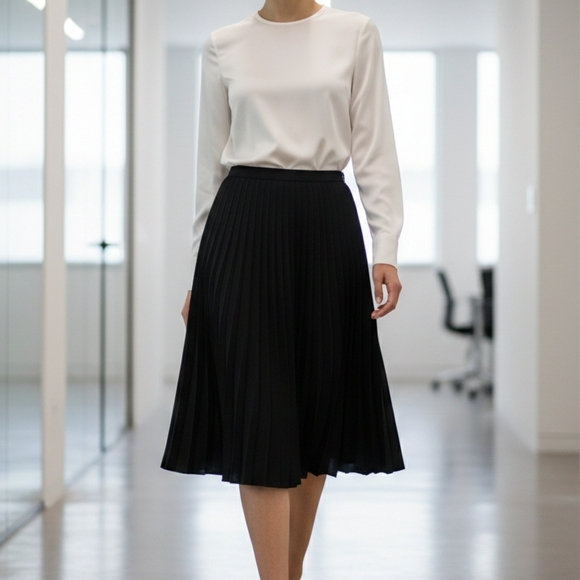 Lauren Ralph Lauren Black Pleated Midi Skirt - Size 14 Like New - Picture 12 of 12